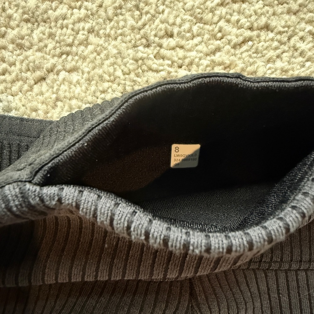 Like New Lululemon Athletica Ribbed Softstreme Flared Leg Pant, Black/Dk. Gray 8 - Picture 12 of 13